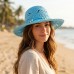 Wide Brim Crochet Toyo Straw Accent w/ Beaded Band - Blue - HT-8202BL